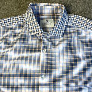 Mizzen + Main Mens Dress Shirt Small Trim Fit Plaid Checkered Blue Orange